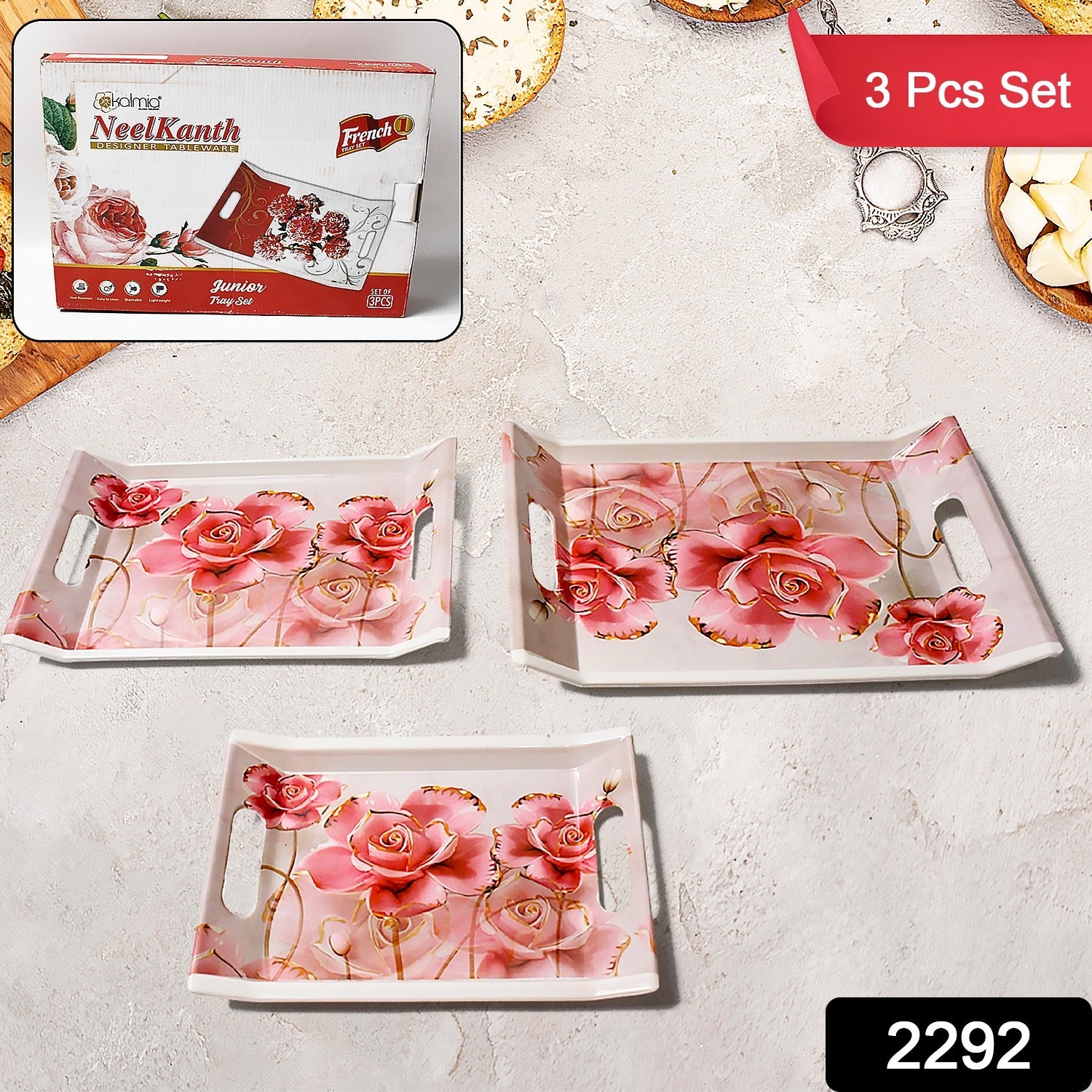 2292 Plastic Rectangular Shape Flower Printed Design Serving Tray 3 Pcs Home And Kitchen Use (3 Pcs Set) 2292 Plastic Rectangular Shape Flower Printed Design Serving Tray 3 Pcs Home And Kitchen Use (3 Pcs Set)